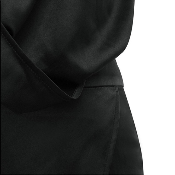 House of CB Serafina Black Satin Gown Deep-V Plunge Long Sleeve Slit Maxi XS - Picture 14 of 15